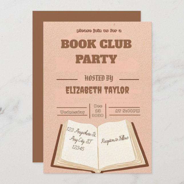 Book Club Party Invitation – Cozy Reading Night Inbjudningar (Fram/baksida)