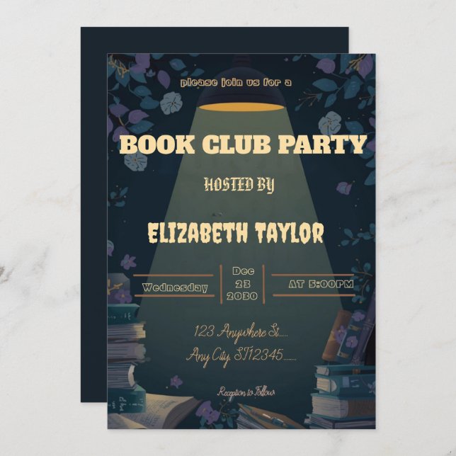 Book Club Party Invitation – Cozy Reading Night Inbjudningar (Fram/baksida)