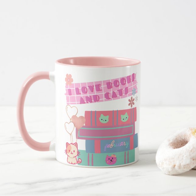 Book Coquette - I Love Books & Cats - Bookish  Mugg (Med munk)