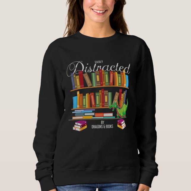 Book  Distracted By Books & Dragons Bookworm T Shirt (Framsida)