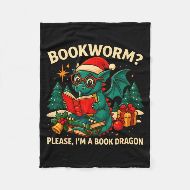 Book Dragon Christmas Reading Gift For Fantasy Lov Fleecefilt (Framsidan)