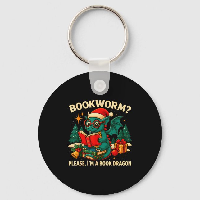 Book Dragon Christmas Reading Gift For Fantasy Lov Nyckelring (Framsida)