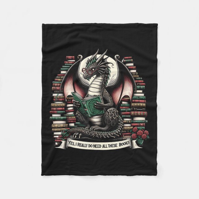 Book Dragon Yes I Really Do Need All These Books  Fleecefilt (Framsidan)