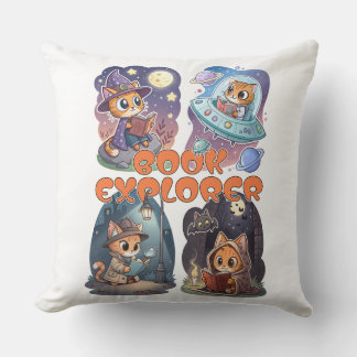 Book Explorer – Cute Cat Reading Adventure Kudde