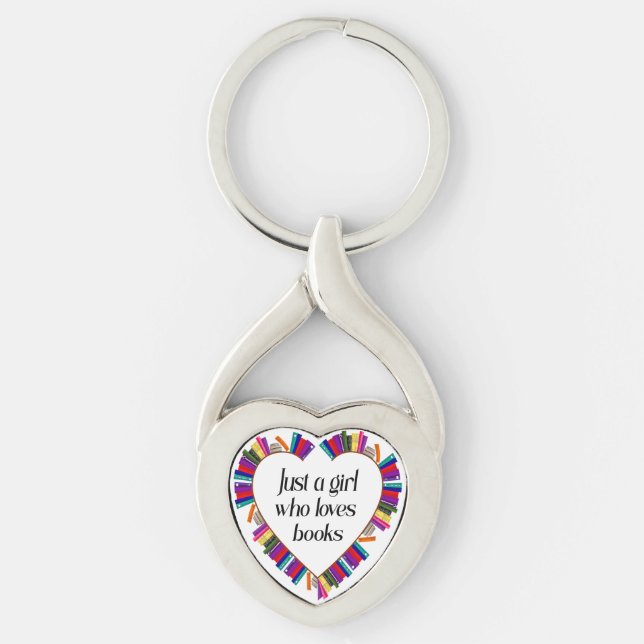 Book Girl Heart Keychain Twisted Heart Silverfärgad Nyckelring (Framsidan)