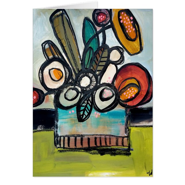 Book - handmålad blommigt hälsningskort (Framsidan)