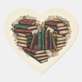 Book Heart Sticker | Aesthetic Vintage Bibliophile Hjärtformat Klistermärke