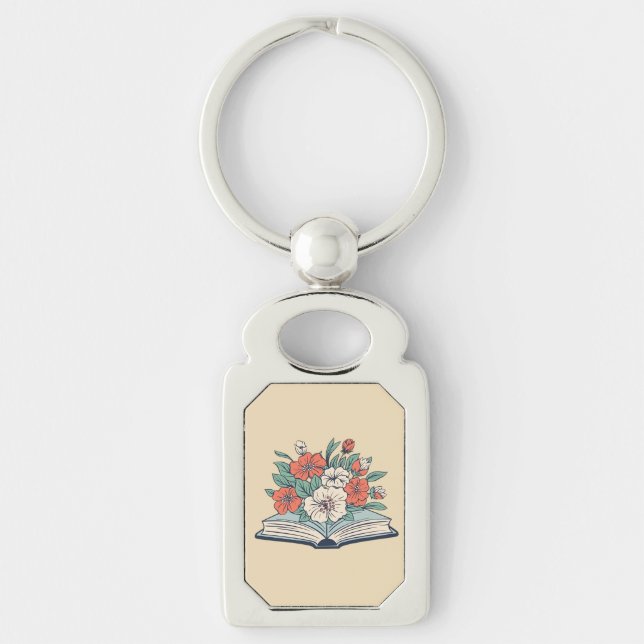 Book Keychain Rektangulärt Silverfärgad Nyckelring (Framsidan)