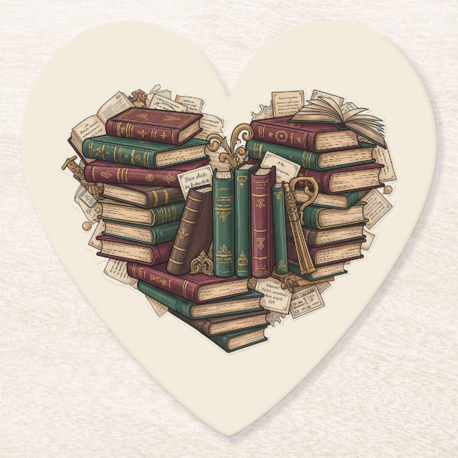 Book Lover Heart Paper Coaster Underlägg Papper (Framsida)
