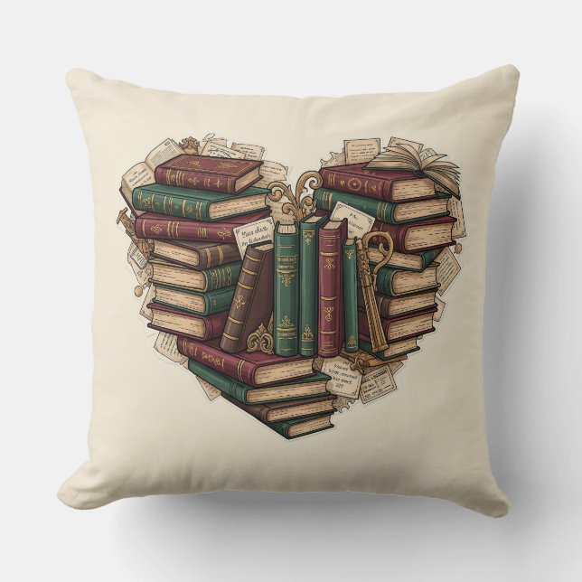 Book Lover Heart Throw Pillow Kudde (Framsida)