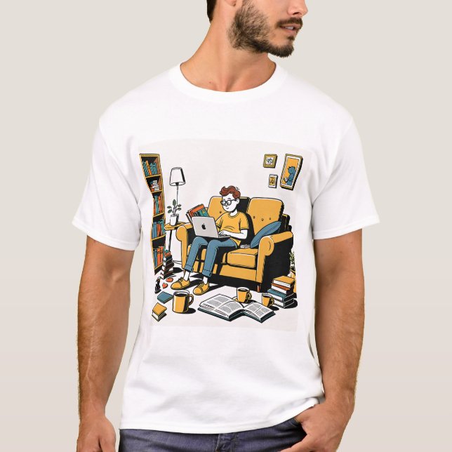 Book Lover on the Couch T Shirt (Framsida)