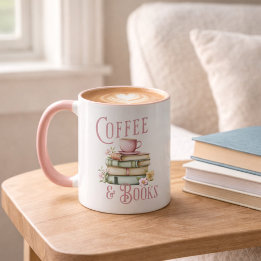Book Lover Pink Handle Initial Mug Mugg