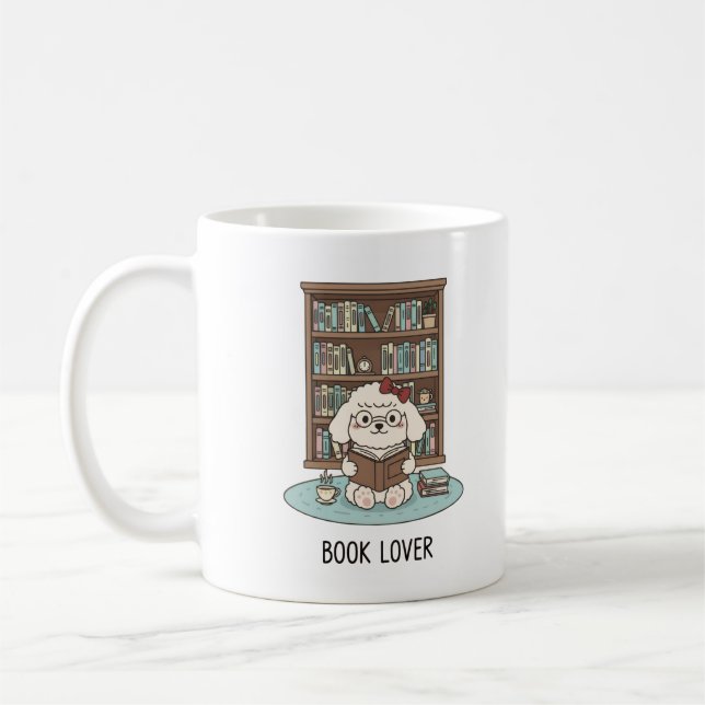 Book Lover Poodle Puppy Pastel Reading Mug Design Kaffemugg (Vänster)