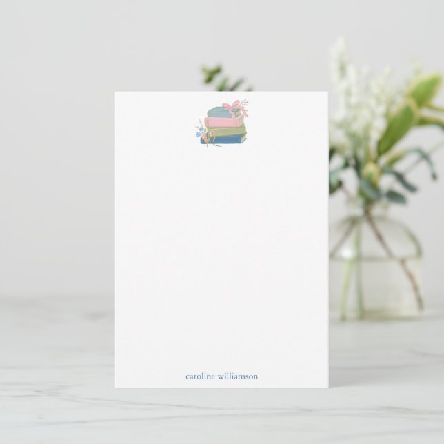 Book Lovers Floral Personalized Name Stationery Anteckningskort (Stående Fram)