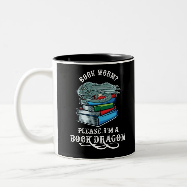 Book Lovers Gifts Book Dragon Bookworm Två-Tonad Mugg (Vänster)