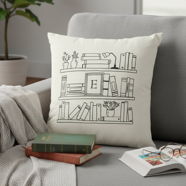 Book Lover's Monogram Throw Pillow Kudde (Skapare uppladdad)
