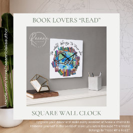 Book Lovers "Read" Square Acrylic Wall Clock Fyrkantig Klocka