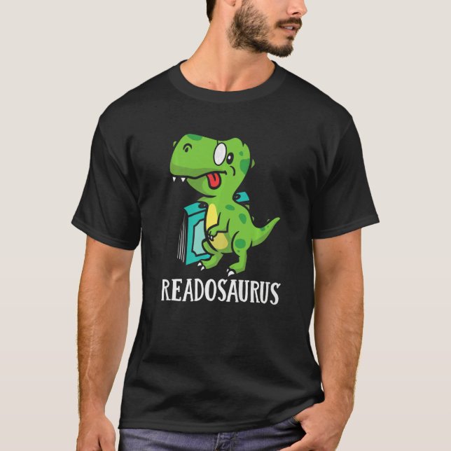 Book Nerds Bookworms Reading Readasaurus Dinosaur  T Shirt (Framsida)