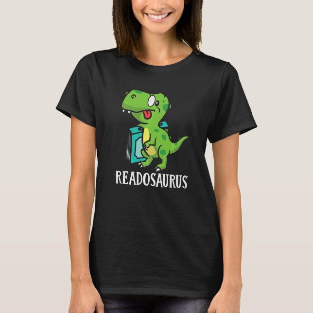Book Nerds Bookworms Reading Readasaurus Dinosaur  T Shirt (Framsida)