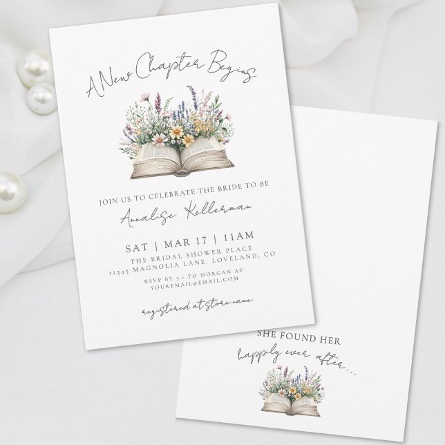 Book New Chapter Wildflower Bridal Shower Inbjudningar (Book New Chapter Wildflower Bridal Shower Invitation)