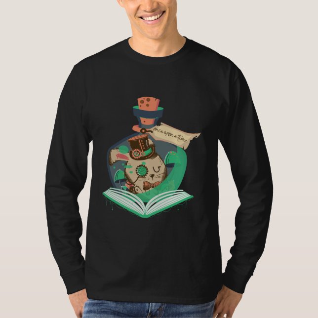 Book Reading Graphic Magic Rabbit Steampunk Magica T Shirt (Framsida)