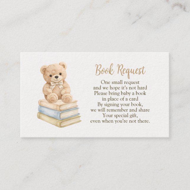 Book Request Neutral Teddy Bear Baby Shower Boho Tilläggskort (Framsida)