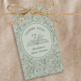 Book Theme Green Floral Literary Bridal Shower Presentetikett