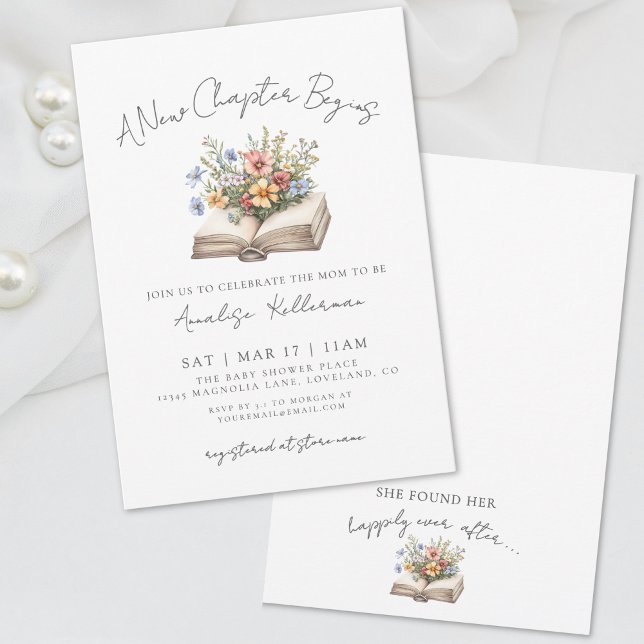 Book Wildflower New Chapter Bridal Shower Inbjudningar (Wildflower New Chapter Book Bridal Shower Invitation)