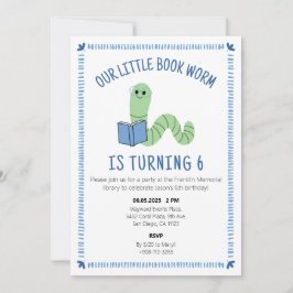 Book Worm Reading Lover Birthday Party Invite Inbjudningar