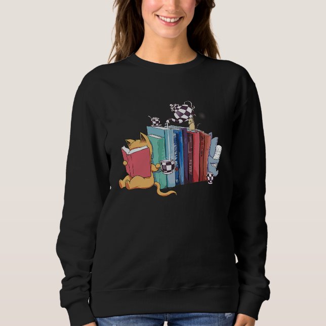 Bookend Kitten Cats Tea and Books T Shirt (Framsida)