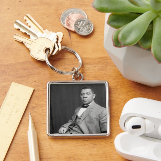 Booker Taliaferro Washington: Black Educator Fyrkantig Silverfärgad Nyckelring (Skrivbord)