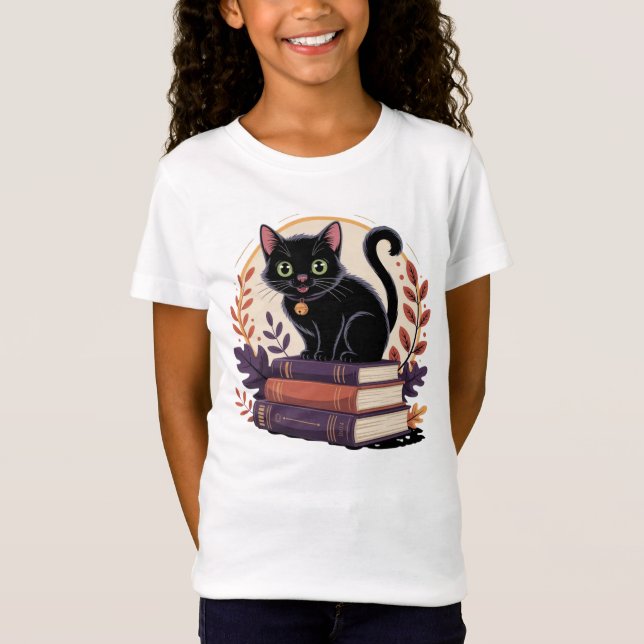 Bookish Black Cat - Kids' T-Shirt (Framsida)