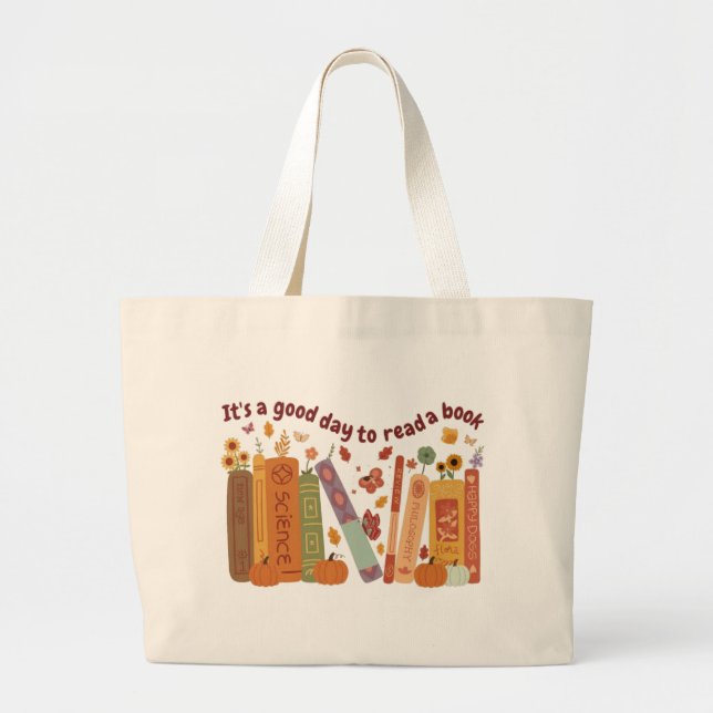 Bookish book Lovers, OrangePumpkin and Fall Leaves Jumbo Tygkasse (Framsidan)