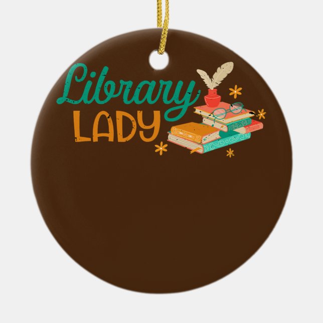 Bookish Bookish Bookworm bibliotek Dam Julgransprydnad Keramik (Framsidan)