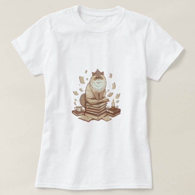 Bookish Cat Aesthetic T-Shirt (Design framsida)