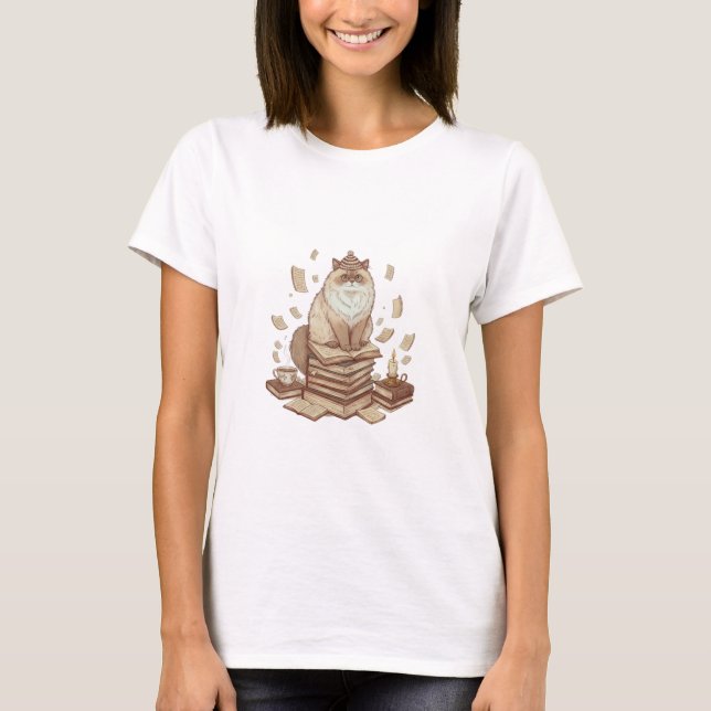 Bookish Cat Aesthetic T-Shirt (Framsida)