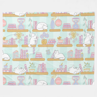 Bookish Cat Gift Green Pastel Fleecefilt