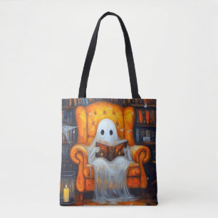 Bookish Ghost Mysiga Halloween Bibliotek Scene Tygkasse