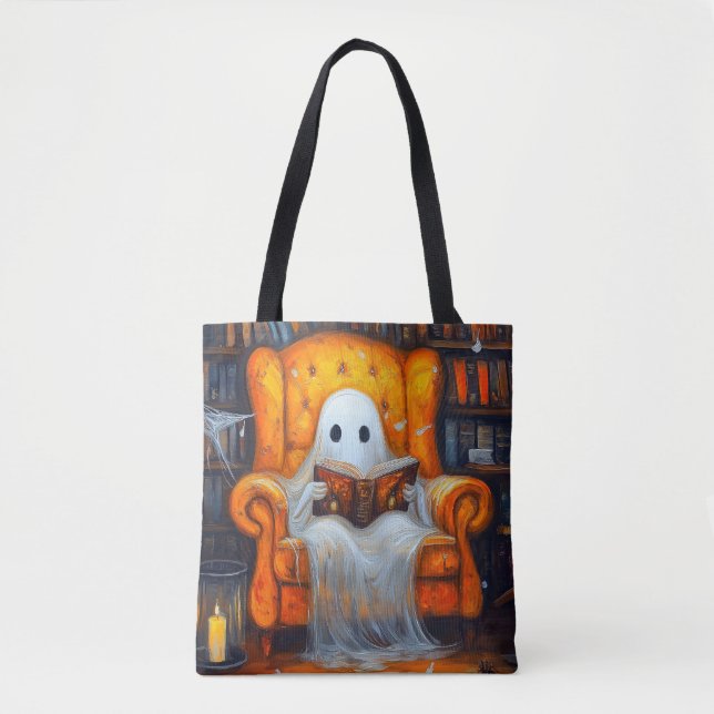 Bookish Ghost | Mysiga Halloween Bibliotek Scene Tygkasse (Framsida)