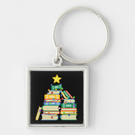 Bookish Julgran II Fyrkantig Silverfärgad Nyckelring