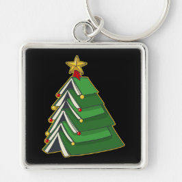 Bookish Julgran IV Fyrkantig Silverfärgad Nyckelring