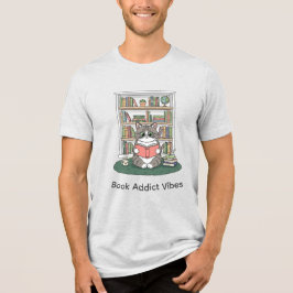 Bookish Kitty Reading Cozy Bookshelf Doodle Design T Shirt