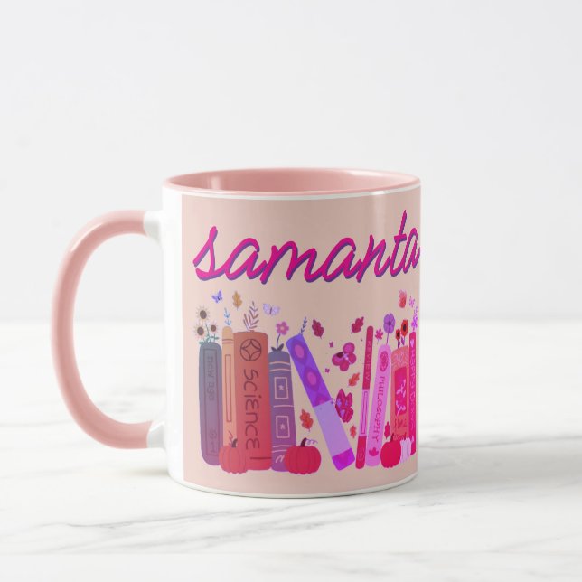 Bookish Orange Pumpkin Floral Autumn Pink Combo  Mugg (Vänster)