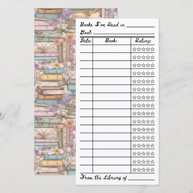 Bookish Reading List Tracker Flat Card (Fram/baksida)