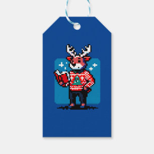 Bookish Reindeer - Mysigt Pixel Art-juldesign Presentetikett