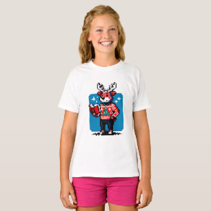 Bookish Reindeer - Mysigt Pixel Art-juldesign T Shirt