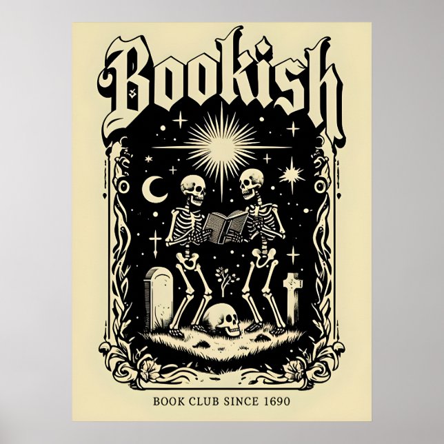 Bookish Skeletons Gothic Art Poster (Framsidan)