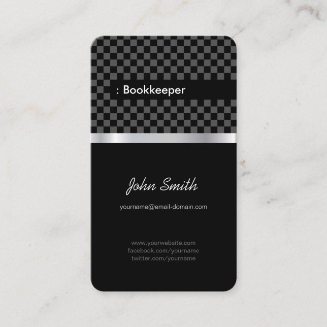 Bookkeeper - Elegant Black Chessboard Visitkort (Framsida)