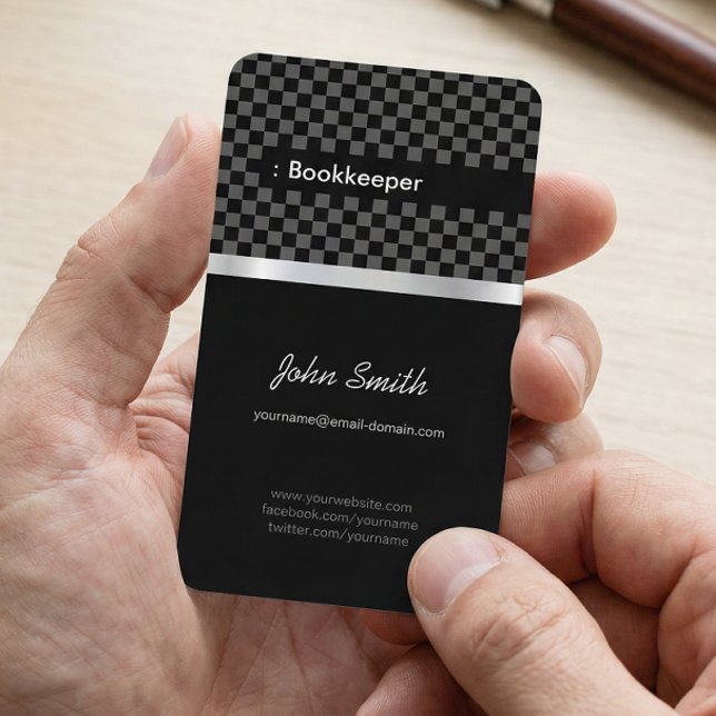 Bookkeeper - Elegant Black Chessboard Visitkort (Skapare uppladdad)