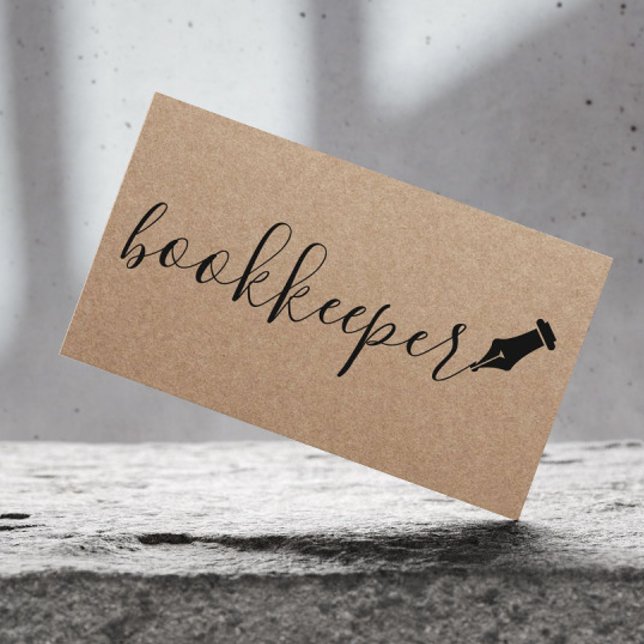 Bookkeeper Handskrivet skript Rustic Kraft Visitkort (Skapare uppladdad)